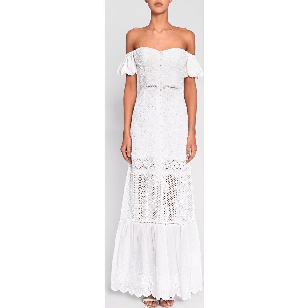 True Decadence White Broderie Bardot Eylet Boho Maxi Dress Size 12 NWT